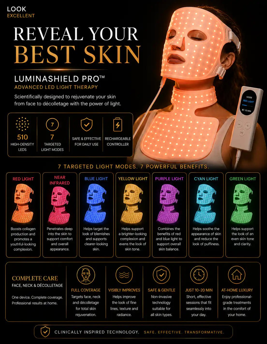 LuminaShield Pro LED phototherapy face mask for luxury at-home light therapy routines
