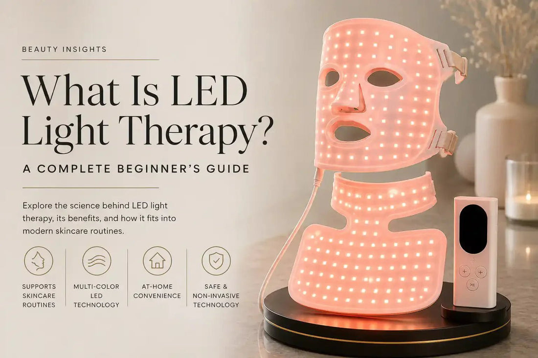 LED light therapy face mask emitting red and blue light for skin rejuvenation