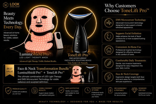 Face and Neck Transformation Bundle with LuminaShield Pro LED face mask and ToneLift Pro EMS sculpting device