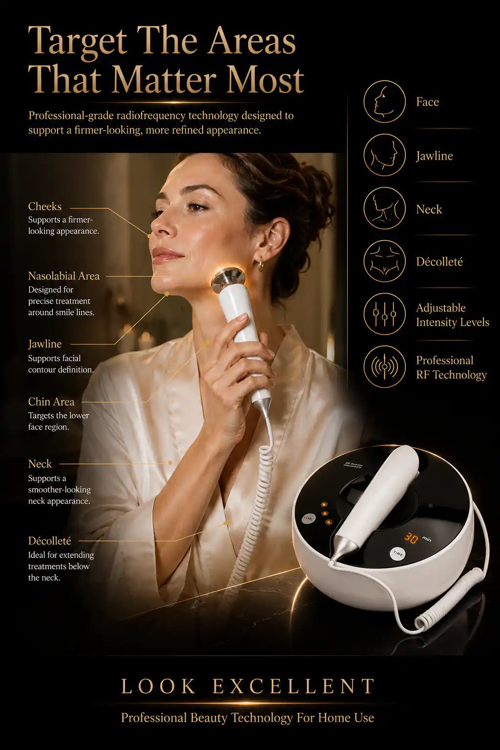 FirmaTech Pro RF radiofrequency facial lifting device for at-home skin tightening routines