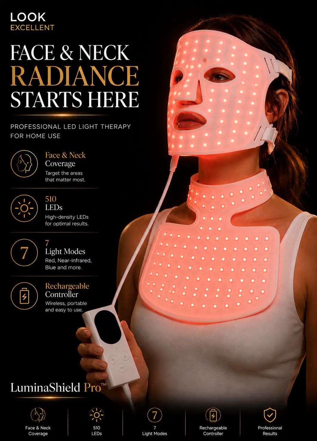 LuminaShield Pro LED phototherapy face mask for luxury at-home light therapy routines