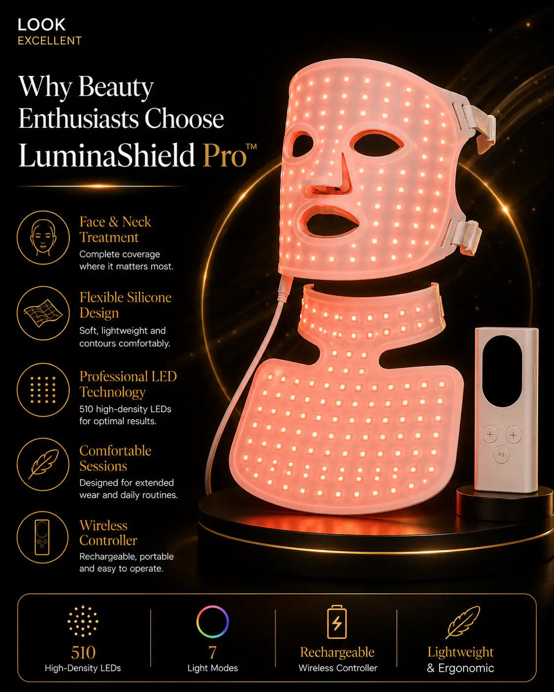 LuminaShield Pro LED phototherapy face mask for luxury at-home light therapy routines
