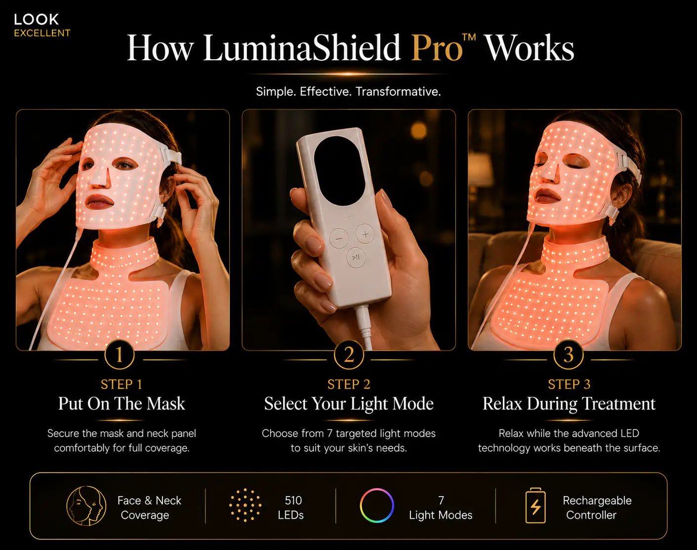 LuminaShield Pro LED phototherapy face mask for luxury at-home light therapy routines