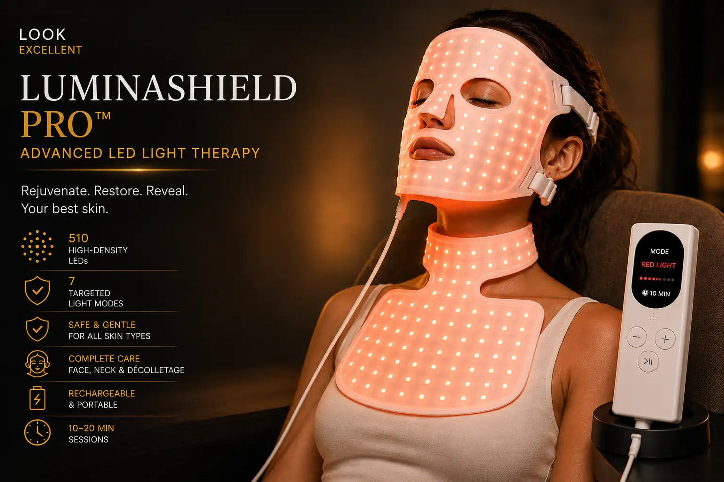 LuminaShield Pro LED phototherapy face mask for luxury at-home light therapy routines