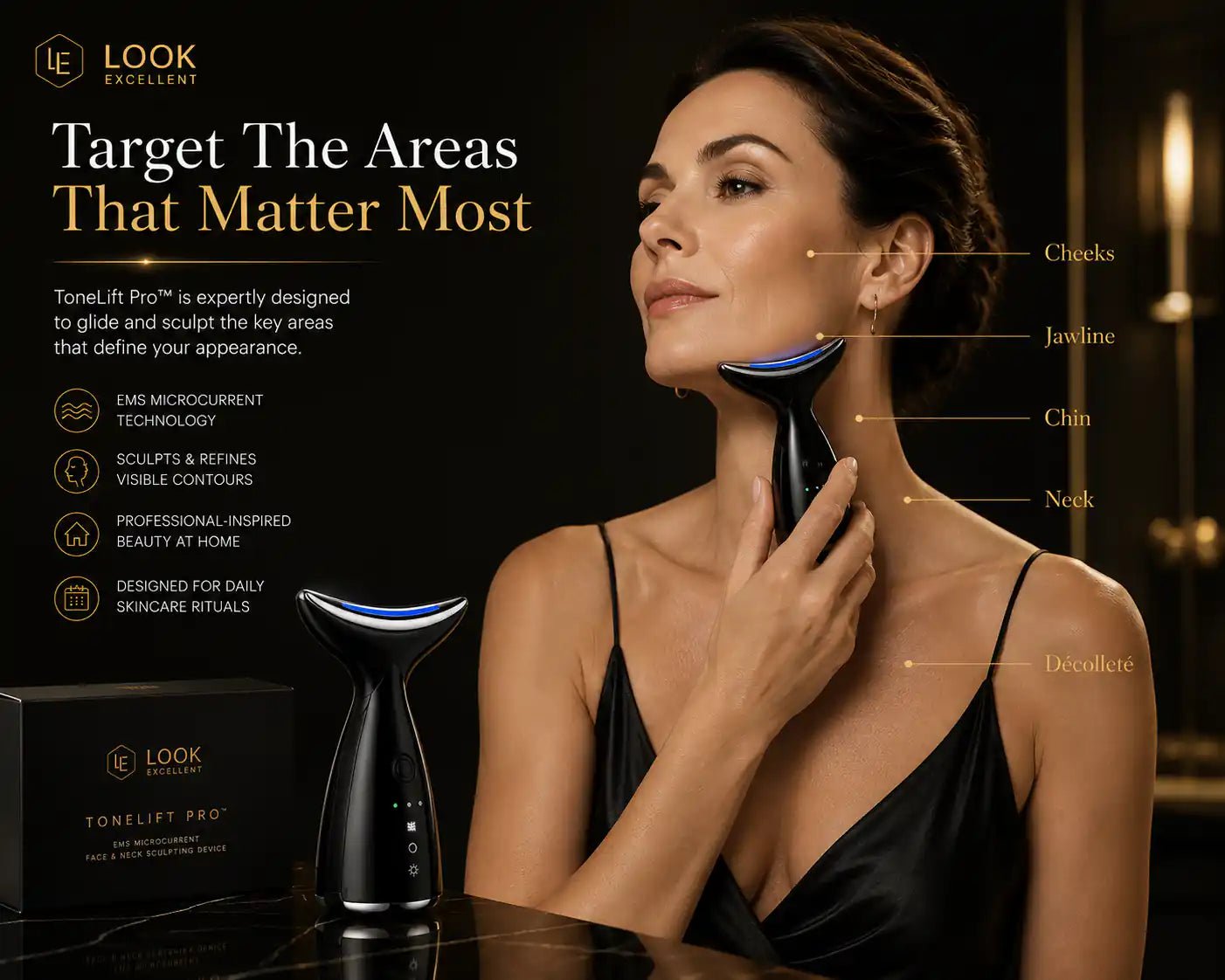 ToneLift Pro EMS microcurrent face and neck sculpting device for at-home beauty routines