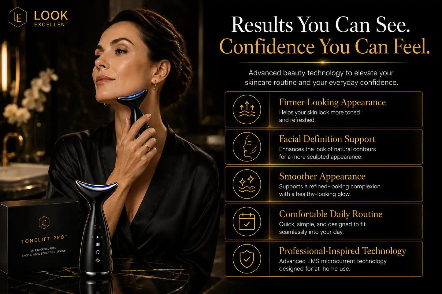 ToneLift Pro EMS microcurrent face and neck sculpting device for at-home beauty routines