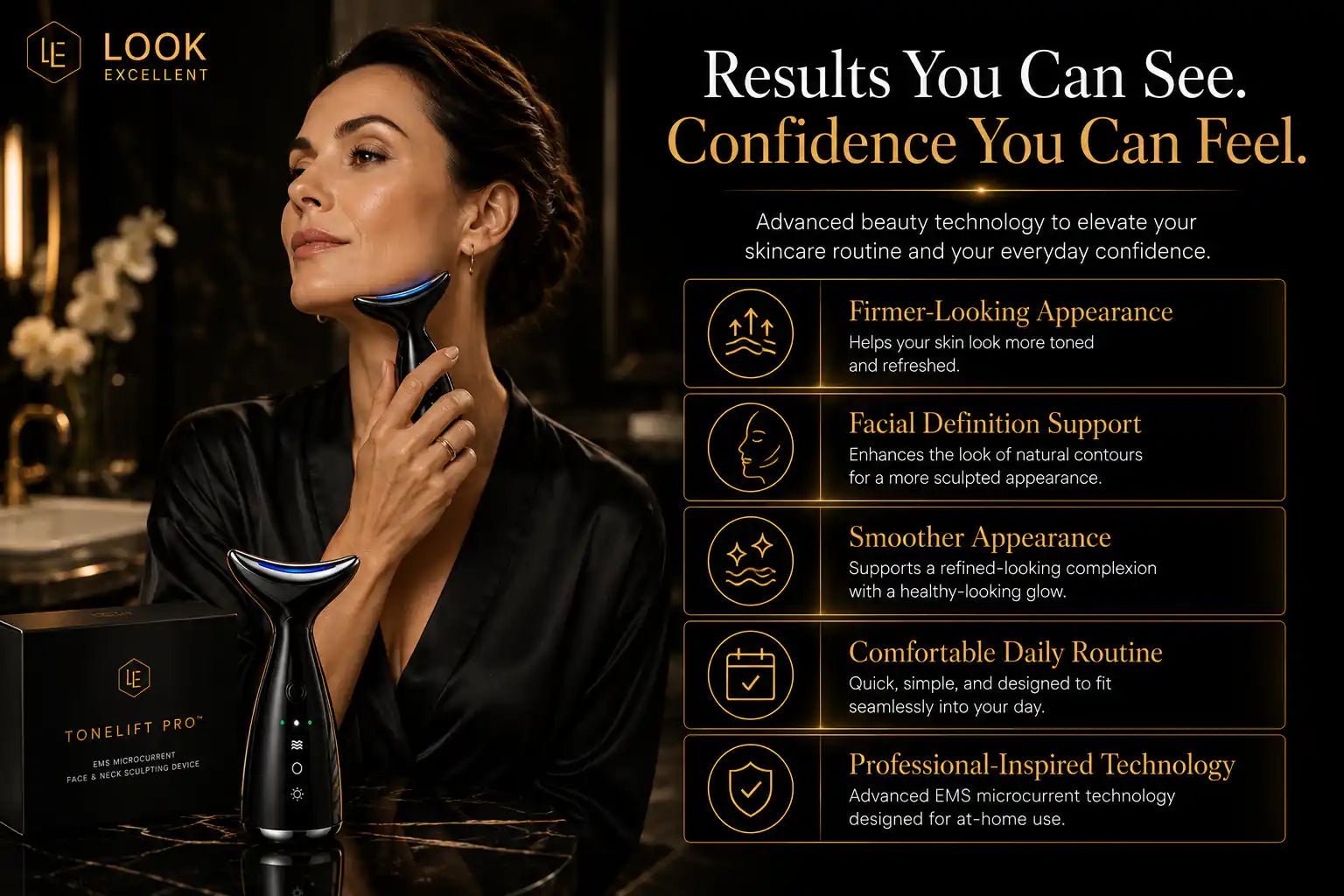 ToneLift Pro EMS microcurrent face and neck sculpting device for at-home beauty routines