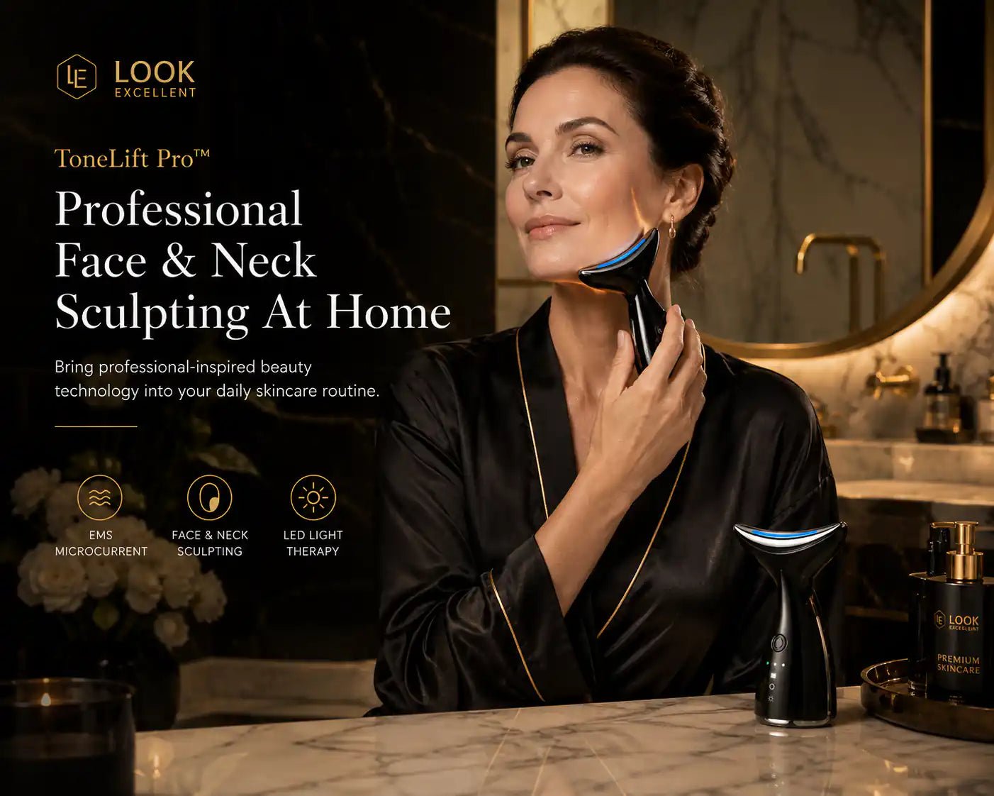 ToneLift Pro EMS microcurrent face and neck sculpting device for at-home beauty routines