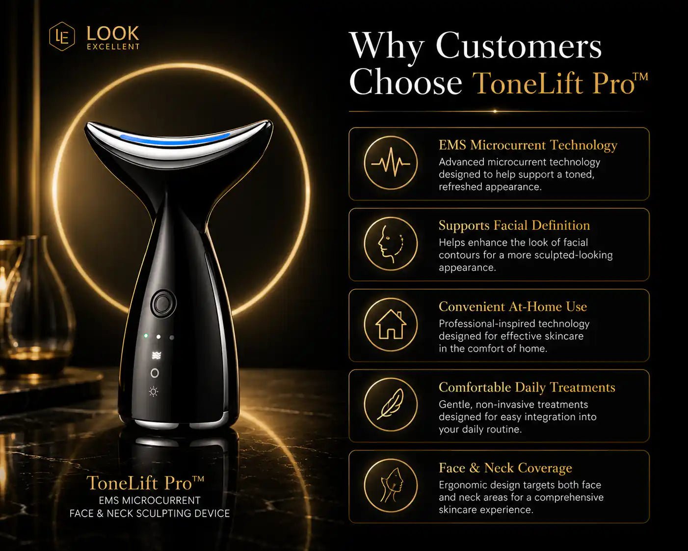 ToneLift Pro EMS microcurrent face and neck sculpting device for at-home beauty routines