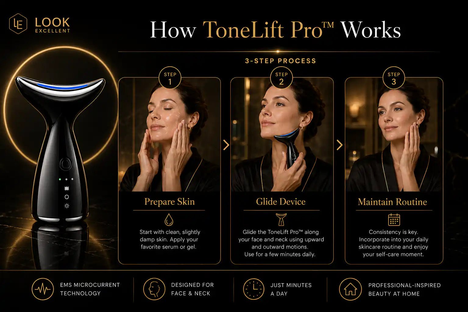ToneLift Pro EMS microcurrent face and neck sculpting device for at-home beauty routines