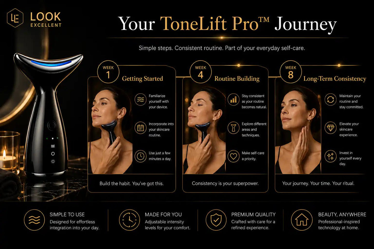 ToneLift Pro EMS microcurrent face and neck sculpting device for at-home beauty routines
